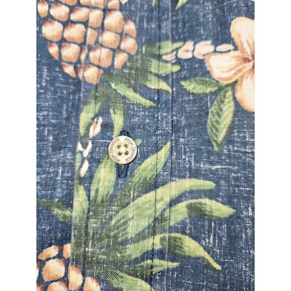 Reyn Spooner Blue Floral Pineapple Hawaiian Camp Shirt - Men’s Size Large EUC - Picture 3 of 14